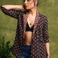 Block Printed Black Ajrakh Jacket Featuring Traditional Booty Print And Contrasting Collar