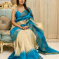 Pure Tussar silk saree in ocean blue with temple borders