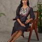 Black Kalamkari-inspired printed dress with maroon accents and pearl embellishments