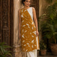 Vivid Mustard Rayon Printed Kurta with White Schiffli Asymmetric Panel