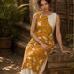 Vivid Mustard Rayon Printed Kurta with White Schiffli Asymmetric Panel