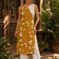 Vivid Mustard Rayon Printed Kurta with White Schiffli Asymmetric Panel