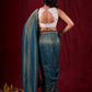 Teal Blue Tissue Saree with Zari Border & Minimal Detailing