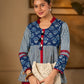 Indigo Cotton Top With Maroon Placket Detailed With Cowrie And Tassels, Finished with Collared Neckline