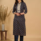 Deep Dusk Charm Cotton Kurta Set with Appliqué Yoke and Dupatta