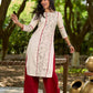 Refined Off-White Cotton Flex Kurta with Statement Floral Panel Hand Block Print and Maroon Accents