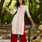 Refined Off-White Cotton Flex Kurta with Statement Floral Panel Hand Block Print and Maroon Accents