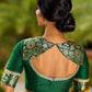 Exquisite Mustard Bandhani Print Saree with Green Benarasi Border & Tasseled Pallu with Hand Embroidered Mirror Work