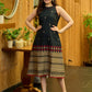 Sleek Black Jamdani Weave Halter Neck Dress with Subtle Detailing