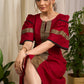 Radiant red cotton dress adorned with bold geometric block printed elegance