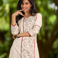 Refined Off-White Cotton Flex Kurta with Statement Floral Panel Hand Block Print and Maroon Accents