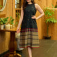Sleek Black Jamdani Weave Halter Neck Dress with Subtle Detailing