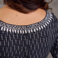 Black and White Ikat Cotton Blouse with Embroidered Neckline and Sleeves