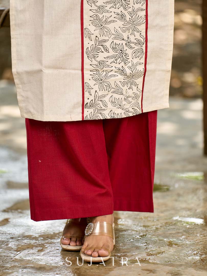 Sleek Maroon Cotton Straight-Fit Pants with Polished Look