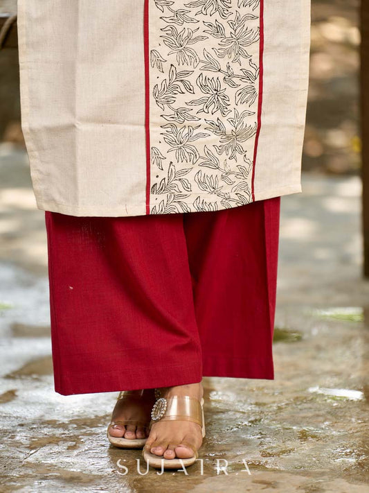 Sleek Maroon Cotton Straight-Fit Pants with Polished Look