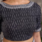 Black and White Ikat Cotton Blouse with Embroidered Neckline and Sleeves