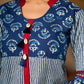 Indigo Cotton Top With Maroon Placket Detailed With Cowrie And Tassels, Finished with Collared Neckline