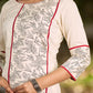 Refined Off-White Cotton Flex Kurta with Statement Floral Panel Hand Block Print and Maroon Accents
