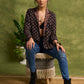 Block Printed Black Ajrakh Jacket Featuring Traditional Booty Print And Contrasting Collar