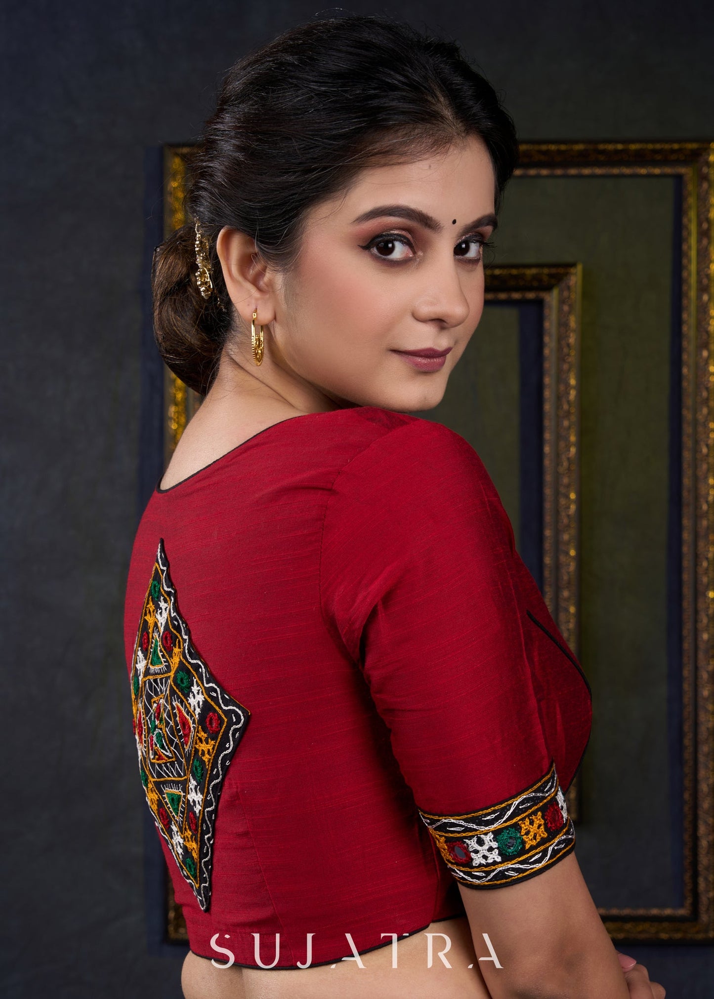 Traditional Maroon Kutch Mirror Work Blouse