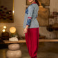 Indigo Cotton Top With Maroon Placket Detailed With Cowrie And Tassels, Finished with Collared Neckline