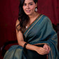 Teal Blue Tissue Saree with Zari Border & Minimal Detailing