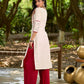 Refined Off-White Cotton Flex Kurta with Statement Floral Panel Hand Block Print and Maroon Accents