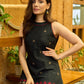 Sleek Black Jamdani Weave Halter Neck Dress with Subtle Detailing