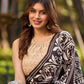 Timeless Dark Brown Pure Silk Hand Batik Saree with Bold Prints and Statement Borders