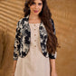 Classic Monochrome Floral Print Cotton Bolero Jacket
