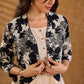 Classic Monochrome Floral Print Cotton Bolero Jacket