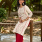 Refined Off-White Cotton Flex Kurta with Statement Floral Panel Hand Block Print and Maroon Accents