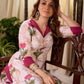 Radiant Off-White Cotton Kurta with Floral Printed Design and Contrasting Rose Accents