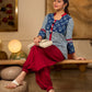 Indigo Cotton Top With Maroon Placket Detailed With Cowrie And Tassels, Finished with Collared Neckline