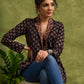 Block Printed Black Ajrakh Jacket Featuring Traditional Booty Print And Contrasting Collar