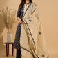 Deep Dusk Charm Cotton Kurta Set with Appliqué Yoke and Dupatta