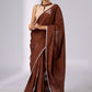 Minimalist brown cotton saree with sophisticated hand painting motifs