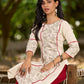 Refined Off-White Cotton Flex Kurta with Statement Floral Panel Hand Block Print and Maroon Accents