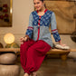 Indigo Cotton Top With Maroon Placket Detailed With Cowrie And Tassels, Finished with Collared Neckline