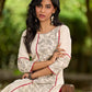 Refined Off-White Cotton Flex Kurta with Statement Floral Panel Hand Block Print and Maroon Accents