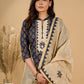 Deep Dusk Charm Cotton Kurta Set with Appliqué Yoke and Dupatta