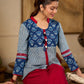 Indigo Cotton Top With Maroon Placket Detailed With Cowrie And Tassels, Finished with Collared Neckline