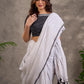 Black and White Ikat Cotton Blouse with Embroidered Neckline and Sleeves