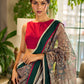 Regal Bottle Green Georgette Saree with Artistic Kalamkari Printed Pallu & Delicate Gold Lace Border