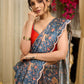 Exclusive floral printed saree with delicate hand embroidery and scalloped embroidered edges