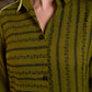 Sophisticated Olive Green A-Line Cotton Dress with Mixed Stripe Hand Block Print & Bell Sleeves