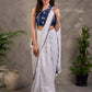 Indigo Printed Navy Blue Sleeveless Blouse with Asymmetric Collar