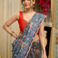 Exclusive floral printed saree with delicate hand embroidery and scalloped embroidered edges