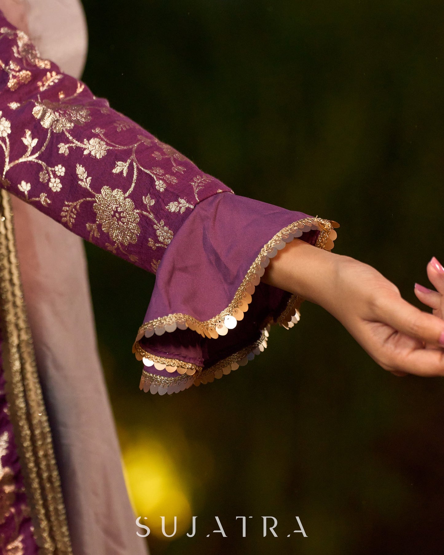 Exquisite Lavender Chanderi Princess-Cut Flared Gown with  Brocade Jacket Additional