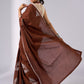 Minimalist brown cotton saree with sophisticated hand painting motifs